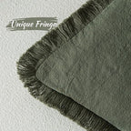 MIULEE Decorative Throw Pillow Covers Neutral Linen Fringe Throw Pillows Set of 2 Rifle Green Boho Farmhouse Cushion Covers with Tassels for Couch Sofa Bed Living Room Spring Home Decor 18x18 Inch
