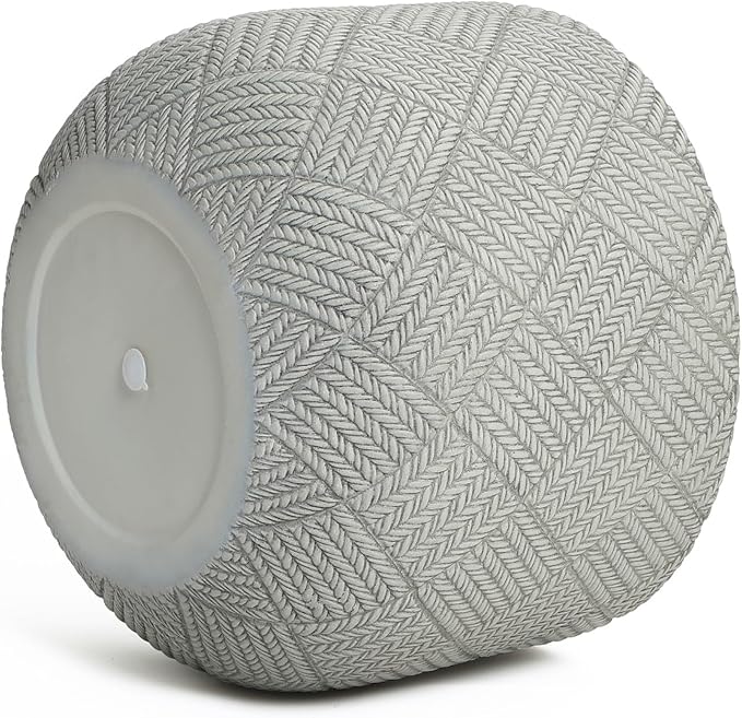 LuxenHome 17.5-Inch Dia Round Concrete Planters, Large Outdoor Indoor Decorative Plant Pots with Drainage Holes and Rubber Plug, Modern Gray Glen Woven Pattern Flower Pot Planter for Home Garden Patio