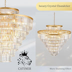 8 Tiers Large Gold Crystal Chandeliers 28 Lights 43.3" Modern Luxury Chandelier for High Ceiling Foyer Round K9 Ceiling Pendant Light Fixture for Living Dining Room Hotel Lobby