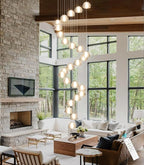25-Lights Modern Chandeliers for High Ceiling Large Crystal Chandeliers LED Long Handing Light Fixture for Hallway Foyer Staircase 3000K
