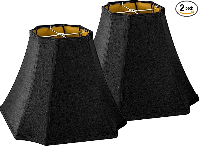 GO&S0 Set of 2 Medium Bell Lamp Shades Black,13.2" Octagonal Lampshade for Table Lamps,Floor Lamp Replac-6.5"x13.2"x10.6"(Spider) Modern Shade for Nightstand,Faux Silk Easy Assembly Required