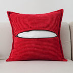 HAUSSY Red Throw Pillow Covers 18x18 Inch Set of 2,Soft Solid Corduroy Striped/Wide Bordered,Square Decorative Cushion Case,Spring Home Decorations for Couch,Bed