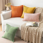 MIULEE Orange Fall Decorative Throw Pillow Covers for Couch Bed Livingroom 18x18 Inch Set of 2 Boho Accent Throw Pllows Broadside Striped Patchwork Soft Corduroy Pillowcases