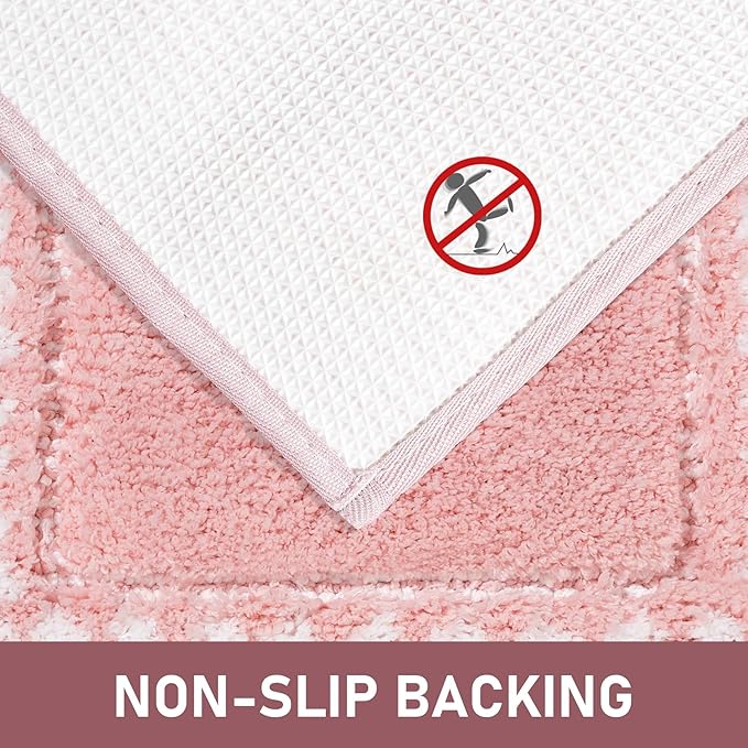Pink Bathroom Rugs 24x47, Non Slip Washable Bath Mats,Super Soft Microfiber Bathroom Runner, Plush Fluffy Absorbent Bath Rugs for Sink Tub Basin Shower Floor