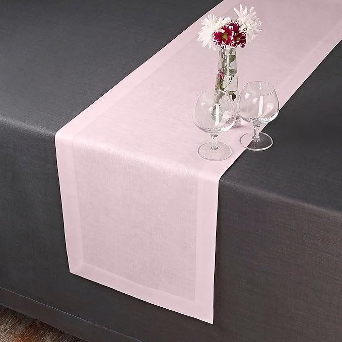 D'Moksha Homes Linen Pastel Pink Table Runner 108 Inches Long - 100% Pure Linen Dining Table Runner 14 x 108 Inch for Fall, Autumn and Halloween - Machine Washable