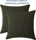 Jeneoo Sage Green Decorative Square Thick Throw Pillow Covers Fine Textured Olive Boucle Couch Cushion Cases for Sofa Living Room Decor, Set of 2, 18 x 18 Inch