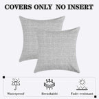 Kevin Textile Pack of 2 Outdoor Waterproof Pillow Covers Throw Pillow Covers Decorative Pillowcases Checkered Weaving Linen Pillow Cases for Sofa Couch Patio Garden 24x24 Inch Grey