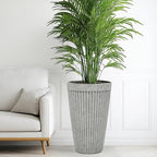 20" Vintage Resin Planters for Outdoor Plants, Gray Flower Pots with Handmade Fluted Texture, Weatherproof for Year-Round Indoor/Outdoor Use