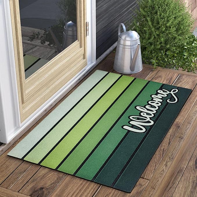 Bulijojo Apple Green Entrance Door Mat Large 17 x 30 Inch Entry Way Doormat Front Door Rug Outdoor Heavy Duty Welcome Mat, Non Slip Rubber Back Low Profile