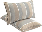 Outdoor Lumbar Pillows Water Resistant 12x20 inch,Decorative Throw Pillow Set of 2 with Insert,Hidden Zipper Headrests for Patio Furniture Sofa Couch Chair(Gray Stripe)