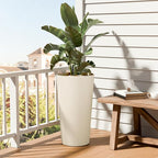 FONTOI 23.6" Tall Planter for Outdoor Plants Set of 2 Large Outdoor Plastic Striped Flower Pots, Front Porch Furniture, Garden Pots, Decorative Planters for Indoor/Outdoor, Patio, Balcony, Beige