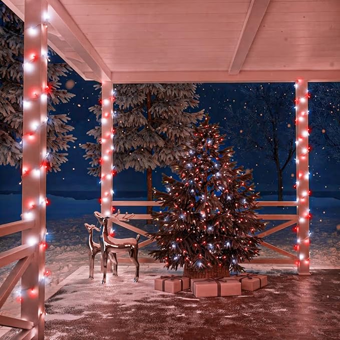 250 LED Red and White Christmas Lights Outdoor, 82ft String 8 Modes Clear Wire, Plug-in Waterproof Twinkle Fairy Lights for Bedroom Christmas Decorations