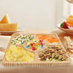 WILLKOMMEN Wood Divided Serving Tray, 11'' Square Tray Chip and Dip Platter, Serving Tray with 5 Sections for Appetizers & Snacks, Veggie Platter, Food Trays for Party