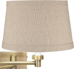 Barnes and Ivy Modern Indoor Swing Arm Wall Lamp with Cord Cover Antique Brass Plug-in Light Fixture Natural Linen Drum Shade for Bedroom Bedside House Reading Living Room Home Hallway Dining