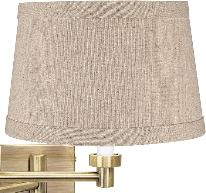 Barnes and Ivy Modern Indoor Swing Arm Wall Lamp with Cord Cover Antique Brass Plug-in Light Fixture Natural Linen Drum Shade for Bedroom Bedside House Reading Living Room Home Hallway Dining