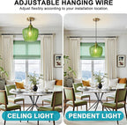 Modern Gold Pendant Light, Green Glass Farmhouse Kitchen Island Pendant Light Fixture Adjustable Vintage Hanging Ceiling Light for Dining Room Corridor Bedroom 9.45 inch
