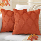 decorUhome Fall Throw Pillow Covers 18x18 Inch Set of 2, Soft Plush Faux Fur Wool Rust Couch Pillow Covers, Decorative Neutral Pillow Cases for Bed Sofa Living Room Home Decor