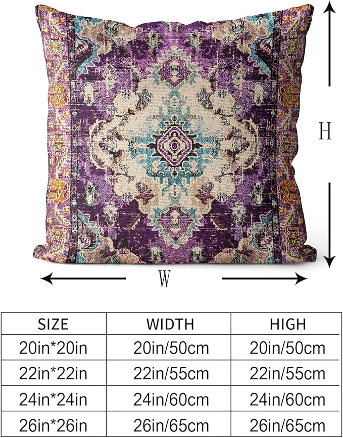 Snycler Boho Throw Pillow Covers 26x26 inch Set of 2 Boho Rug Carpet Double Sided Pattern Cotton Soft Pillow Case Cushion Cover Pillowcase for Couch Sofa Bed Decorative (Purple)