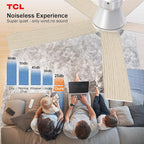 TCL 52" Ceiling Fan with Lights, Silver Flush Mount, 5 Blade Low Profile, 6 Speeds DC Reversible, Dimmable, Modern for Bedroom, Living Room and Garage