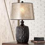 Franklin Iron Works Kelly 25 1/2" High Farmhouse Rustic Country Cottage 3-Way Table Lamp USB Cord Dimmer Brown Finish Single Mica Shade Living Room Charging Bedroom Bedside Nightstand (Colors May