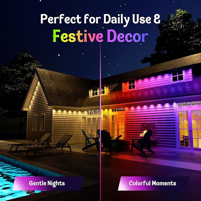 HUTAKUZE Permanent Outdoor Lights, 150FT with 90 RGB LEDs for Outdoor Decor, IP67 Waterproof, 48 Scene Modes Christmas House Lights,APP & Remote Control, Music Sync