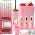 32PCS Bathroom Set Bathroom Sets with Shower Curtain and Rugs Pink Bathroom Accessories,Shower Curtain Set,Bathroom Rug Set with Bathroom Trash Can