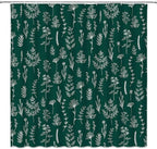 Emerald Green Botanical Shower Curtain Vintage Herbs Floral Farmhouse Cute Boho Leaves Plant Retro Flowers Bathroom Curtain Set with Hooks(91" Wx70 H)