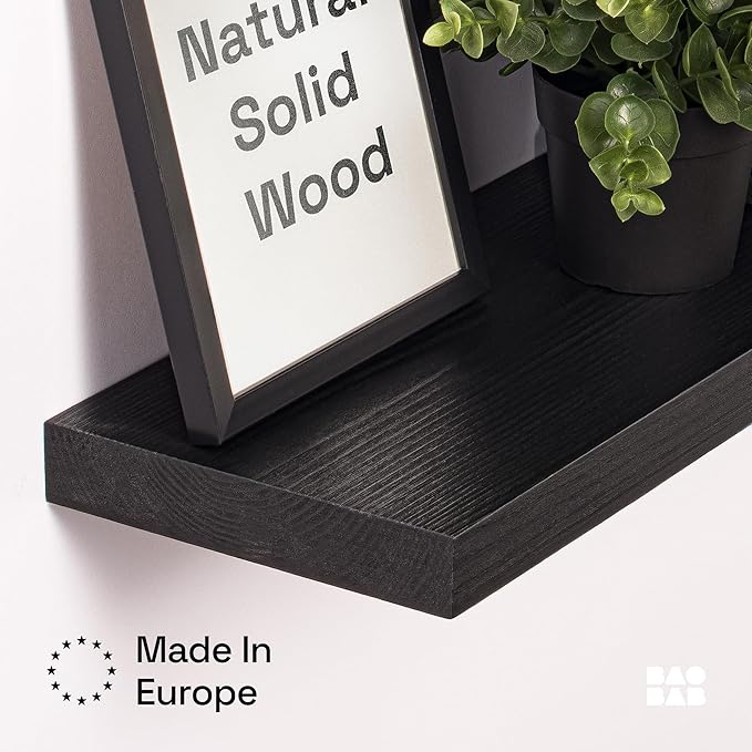 BAOBAB WORKSHOP Wood Floating Shelves for Wall 36 Inches Long - Heavy Duty Wall Shelf for Bedroom, Solid Wooden Bathroom Shelves Large 36 Inch Kitchen Farmhouse - Black Shelf, 36W × 6.7D, Set of 2