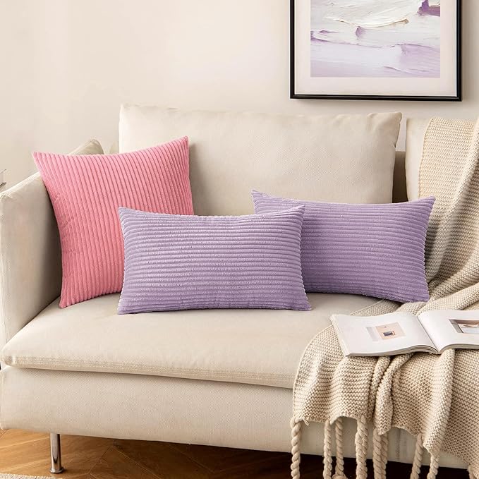MIULEE Winter Pack of 2 Corduroy Pillow Covers Soft Soild Cushion Cases Decorative Square Throw Pillow Covers Lavender Pillowcases for Sofa Bedroom Car 18 x 18 Inch 45 x 45 Cm