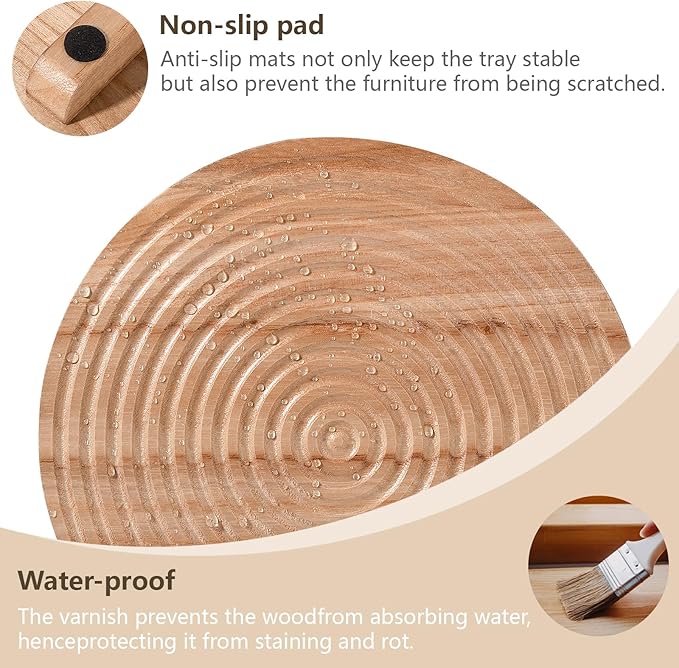 Round Decorative Tray Farmhouse Bathroom Decor Wood Riser Kitchen Countertop Organizer for Perfume, Candle, Plant, 11 inch Burlywood