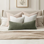 MIULEE Textured Boucle Throw Pillow Cover Olive Green Accent Solid Lumbar Pillow Case Decorative Soft Pack of 1 Couch Cushion Chair Sofa Bedroom Livingroom Home Decor,36x14 Inch