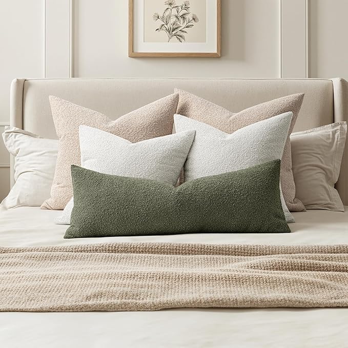 MIULEE Textured Boucle Throw Pillow Cover Olive Green Accent Solid Lumbar Pillow Case Decorative Soft Pack of 1 Couch Cushion Chair Sofa Bedroom Livingroom Home Decor,36x14 Inch