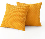 MIULEE Pack of 2 Decorative Throw Pillow Covers 16x16 Inch Soft Boho Striped Textured Corduroy Pillow Covers Modern Farmhouse Home Decor for Couch Bed Sofa Living Room Golden Yellow