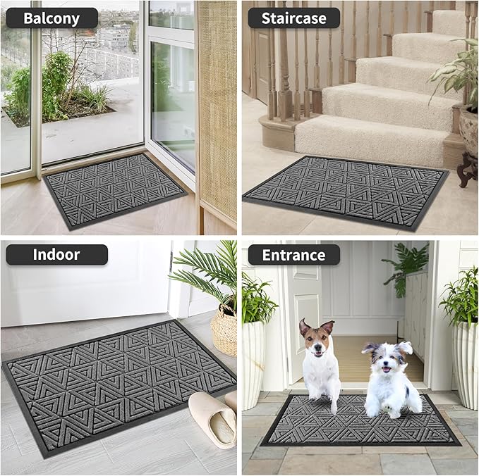 Yimobra Outdoor Mats for Front Door, Stops Mud & Dirt at Entrance, Fits Garage & Patio, All-Weather Waterproof Non Slip Outdoor Indoor Welcome Mat, 29.5x17 Grey
