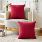 MIULEE Pack of 2 Christmas Red Couch Throw Pillow Covers 20x20 Inch Soft Polyester Chenille Pillow Covers for Sofa Living Room Solid Dyed Pillow