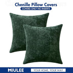 MIULEE Pack of 2 Christmas Green Couch Throw Pillow Covers 18x18 Inch Modern Boho Accent Decorative Pillow Covers Soft Chenille Farmhouse Cushion Covers for Home Decor Bed Sofa Living Room