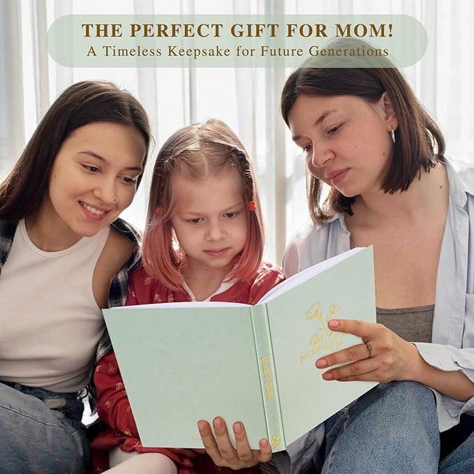 Lanpn Mom Life Story Book Journal with 270+ Prompts, Linen Hardcover Mother Story Guided Journal, Mom Memory Keepsake Book to Fill Out, Mother's Day Birthday Christmas Gift for Mom, Sage Green