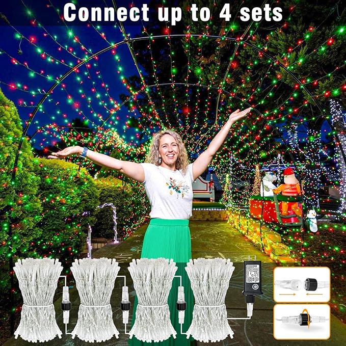 Christmas Lights Indoor, 132FT 400 LED Outdoor String Lights with 8 Modes Waterproof, Plug in Fairy Twinkle Lights Clear Wire for House Bedroom Patio Window Garden Wedding Decorations