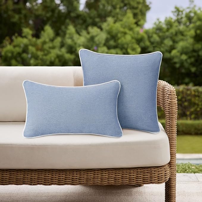 Decorative Outdoor Water Repellent Throw Pillows with Inserts, Set of 4, 20" x12" Pillows for Patio, Backyard, Bed, Couch, and Patio Furniture, Powder Blue