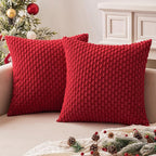 MIULEE Christmas Red Throw Pillow Covers Soft Corduroy Decorative Eruo Sham Set of 2 Boho Striped Pillow Covers Pillowcases Farmhouse Home Decor for Couch Bed Sofa Living Room 24x24 Inch