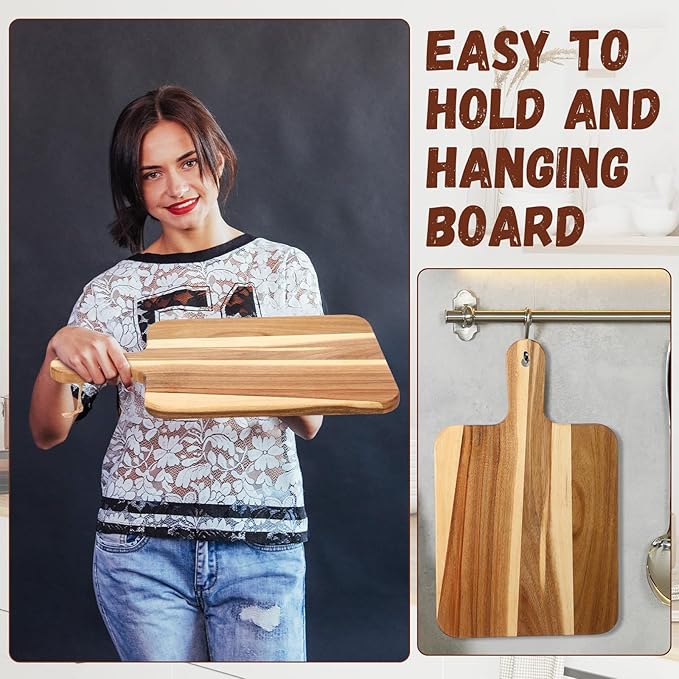 Geetery 16 Pcs Acacia Wood Cutting Board Bulk Kitchen Wooden Chopping Boards with Handle Serving Tray Charcuterie for Pizza, Bread, Cheese, Fruit, Vegetables Housewarming Gift (16 x 10 Inch)