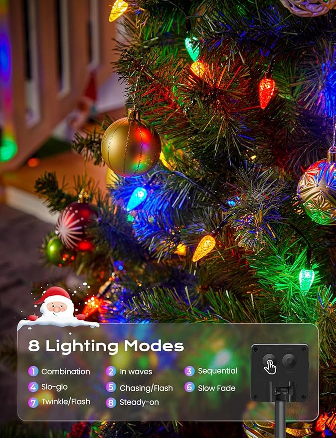 Brightown 4 Pack Solar Operated C6 Strawberry String Lights, 22.64ft 50 LEDs Multicolor LED Christmas Fairy Lights, Solar Christmas Lights Outdoor, Christmas Decorations for Christmas Tree
