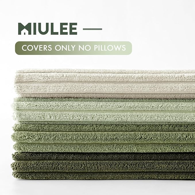 MIULEE Boho Farmhouse Throw Pillow Covers 20x20 Inch Set of 4 Mordern Neutral Green Cushion Covers Soft Corduroy Nordic Christmas Home Decor for Spring Couch Bed Sofa Living Room Green-White