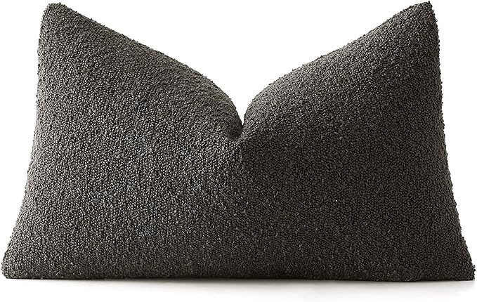 MIULEE Textured Boucle Throw Pillow Cover Dark Coffee Accent Solid Lumbar Pillow Case Decorative Soft Pack of 1 Couch Cushion Chair Sofa Bedroom Livingroom Home Decor,12x20 Inch