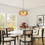 Large Glass Pendant Lighting, 14" Hammered Lampshade Hanging Lamp, 3-Light Brass Gold Chandelier for Dining Living Room Kitchen Island (Amber Glass Shade, 14 Inches)