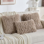 FUTEI Khaki Decorative Throw Pillow Covers 12x20 Inch Set of 2,Soft Fluffy Faux Feather Texture Lumbar Pillow Cases,Modern Home Luxury Decor for Couch Bed Living Room