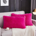 WERDIM Shaggy Faux Fur Pillowcases 2 Pack Button Closure Velvet Pillow Shams King Size (Hot Pink, 20 X 36 Inches)
