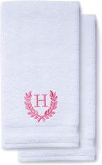 Decorative and Monogrammed Hand Towels for Bathroom Kitchen Makeup | Personalized Gift for Wedding-Bridal | Roman Font Custom Luxury Turkish Towel | Spa Collection, Oversized, 16 X 30 Inch, Set of 2