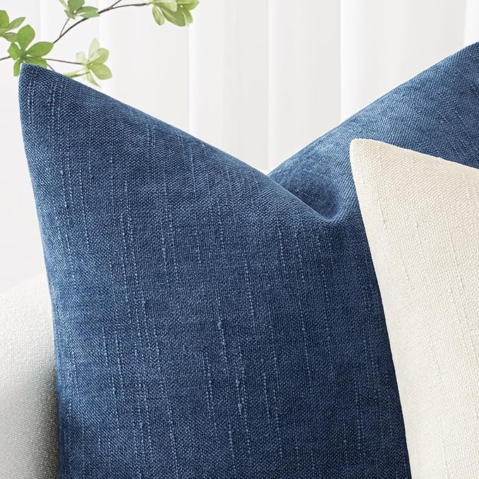 MIULEE Pack of 2 Decorative Throw Pillow Covers Soft Chenille Throw Pillows Solid Textured Cushion Covers for Couch Sofa Bedroom Living Room 20x20 Inch, Navy Blue