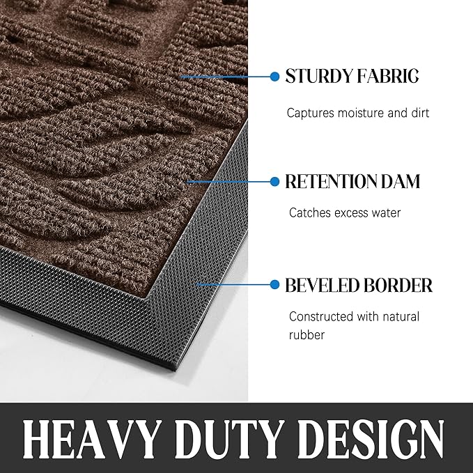Yimobra Welcome Mat Outdoor 29.5x17, Waterproof Non-Slip Outdoor Mats for Front Door Outside Entrance, Low-Profile Entryway Mat Indoor for Garage Patio, Coffee